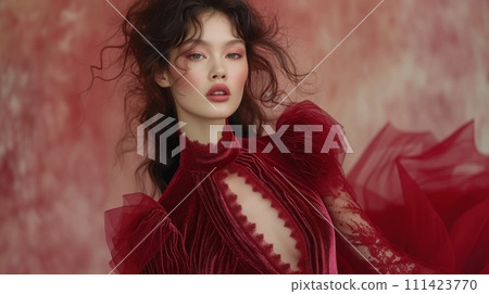 portrait of a woman in red 111423770