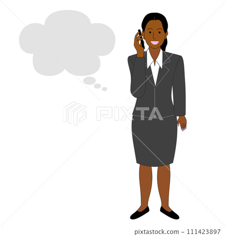 Black woman talking on cell phone, white background 111423897