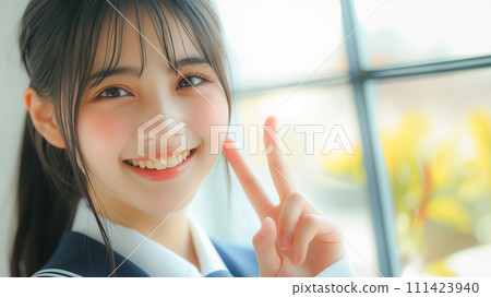 女學生簽署和平標誌 111423940