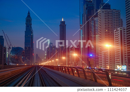 Dubai sunrise landscape (from Dubai Metro, United Arab Emirates) 111424037