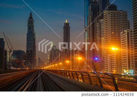 Dubai sunrise landscape (from Dubai Metro, United Arab Emirates) Dubai sunrise landscape (from Dubai Metro, United Arab Emirates) 111424038
