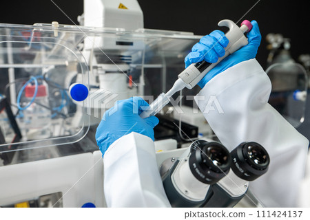 Dripping liquid from pipette into test tube in laboratory, closeup Dripping liquid from pipette into test tube in laboratory, closeup 111424137