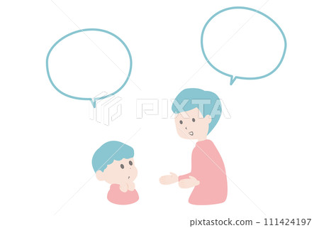 Illustration of a man and child having a conversation Illustration of a man and child having a conversation 111424197