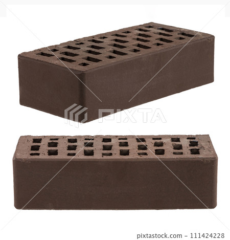 Brown ceramic brick is isolated on a white background. Brown ceramic brick is isolated on a white background. 111424228