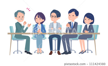 Office workers having a serious meeting 111424380