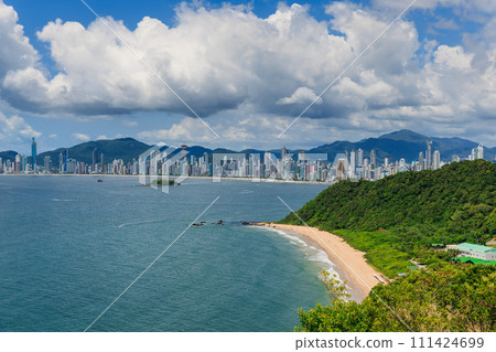 View at Balneario Camboriu city in Brazil and beach with ocean 111424699