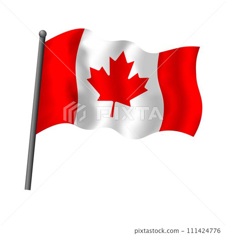 Canada flag on flagpole waving in wind. Canadiian flag with maple leaf emblem vector isolated object illustration 111424776