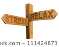 Two Wooden Directional Signs with Text Stress and Relax 111424873