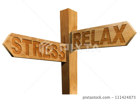 Two Wooden Directional Signs with Text Stress and Relax 111424873