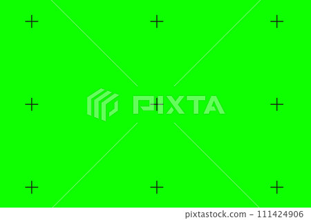 Green screen chroma key background, viewfinder camera frame, video film screen template, overlay. Cinema display with grid. 111424906