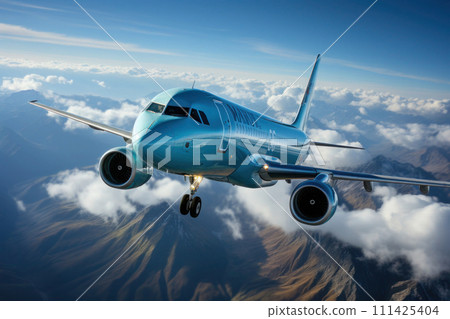 Passenger airplane flying in sky. Plane flight 111425404