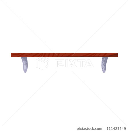 Wooden shelf metal brackets attached wall. Minimalist interior design element. Simple home decor storage space vector illustration 111425549