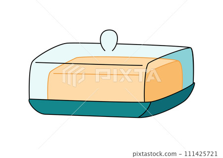 butter in a butter dish with a glass lid, dairy product 111425721