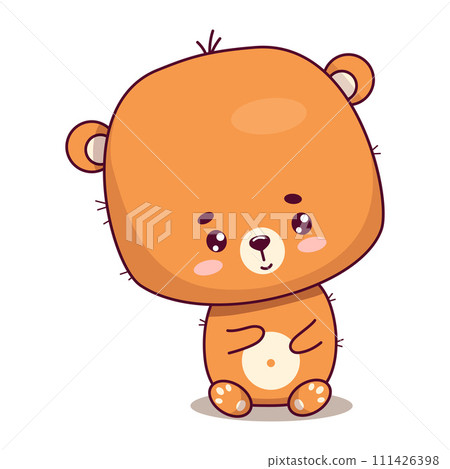 Cute sitting bear cub. Funny animal kawaii character. Vector illustration. Kids collection. 111426398