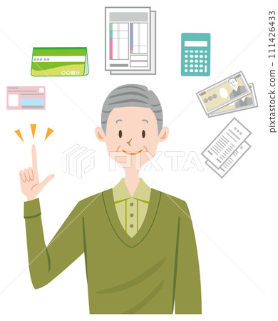 Senior man explaining about money, applying for tax return 111426433