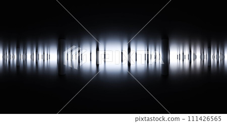 Futuristic Corridor Illuminated by Bright Lights at Night in a Sci-Fi Setting 3d render illustration 111426565