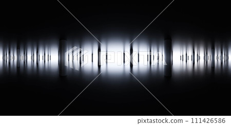 Mysterious Light Emanating From a Dark, Symmetrical Corridor at Night 360 panorama vr environment map 111426586