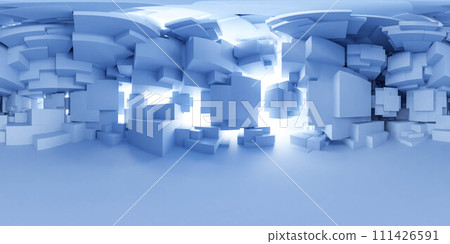 Abstract Blue and White Geometric Shapes Floating in a Surreal Space 360 panorama vr environment map Abstract Blue and White Geometric Shapes Floating in a Surreal Space 360 panorama vr environment map 111426591