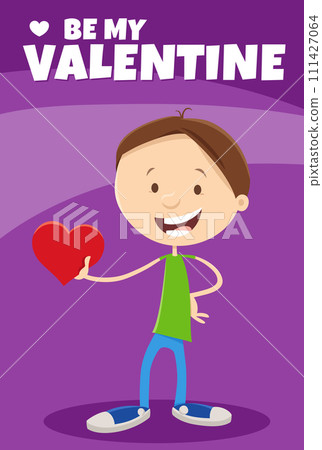 funny cartoon boy with heart Valentines Day card funny cartoon boy with heart Valentines Day card 111427064