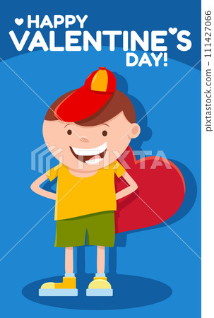 funny cartoon boy with heart Valentines Day card 111427066