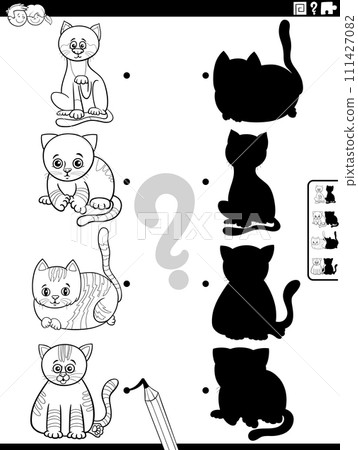 shadow activity with cartoon kitten characters coloring page 111427082