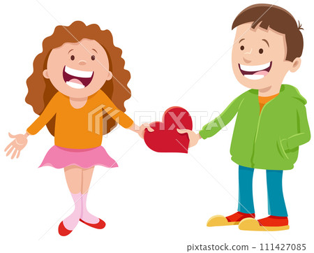 cartoon girl and boy characters on Valentines Day 111427085