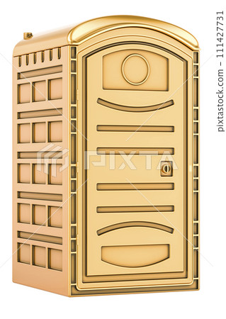 Golden mobile toilet, 3D rendering 111427731