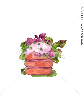 Vegan hamburger. Watercolor illustration for your design Vegan hamburger. Watercolor illustration for your design 111427830