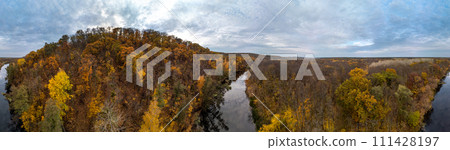 Autumn aerial river scenery with colorful forest Autumn aerial river scenery with colorful forest 111428197