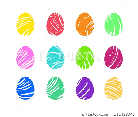 Easter eggs painted with brush strokes. Hand drawn fashionable clip art. Collection of abstract editable vector images 111428342