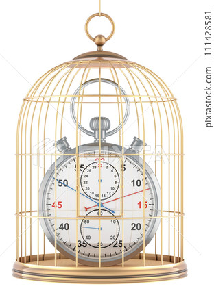 Stopwatch inside bird cage, 3D rendering Stopwatch inside bird cage, 3D rendering 111428581