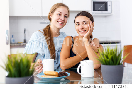 Portrait of two happy female friends 111428863