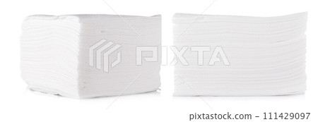 Stack of folded disposable paper tissues on white background. Stack of folded disposable paper tissues on white background. 111429097