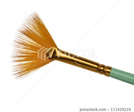 Art brush for oil paints with brown bristles on an isolated background 111429228