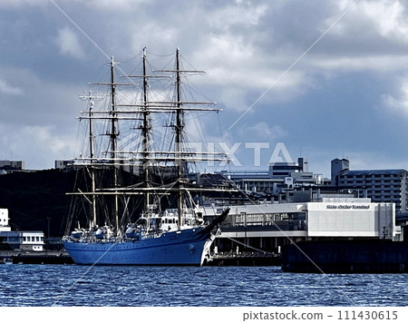 Sailing ship Kaiwomaru moored at Okinawa Naha Cruise Terminal Sailing ship Kaiwomaru moored at Okinawa Naha Cruise Terminal 111430615