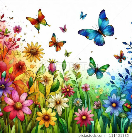 蝴蝶和花朵的插圖 111431585