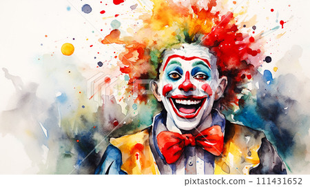 一個開朗的男性小丑的圖像水彩插圖“AI 生成圖像” 一個開朗的男性小丑的圖像水彩插圖“AI 生成圖像” 111431652