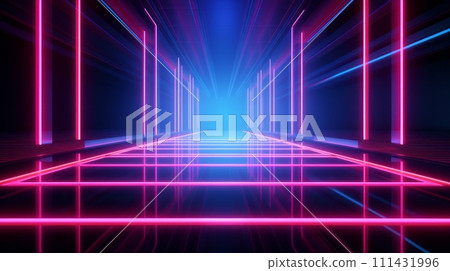 Abstract neon light fluorescent Neon Lights glow , exhibition background 3D illustration Abstract neon light fluorescent Neon Lights glow , exhibition background 3D illustration 111431996