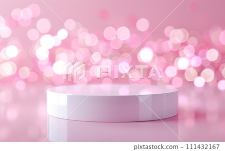 White podium for product or cosmetics presentation on pink background with bokeh White podium for product or cosmetics presentation on pink background with bokeh 111432167