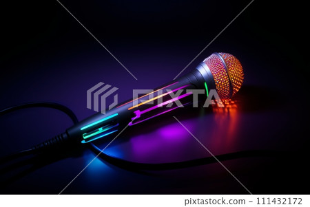 Karaoke Night Microphone: A vibrant, handheld microphone 111432172