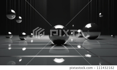 Abstract black spheres on dark grey background. Futuristic background. Abstract black spheres on dark grey background. Futuristic background. 111432182