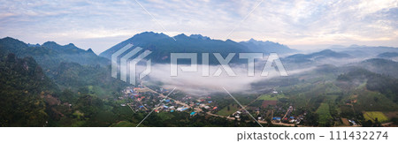 Morning Fog aerial in Chiang Dao, Thailand Morning Fog aerial in Chiang Dao, Thailand 111432274