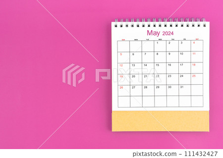May 2024, Monthly desk calendar for 2024 year on purple background. 111432427