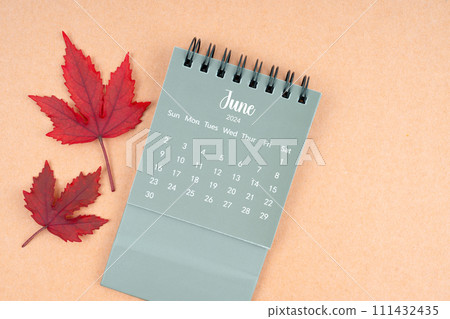 June 2024 monthly calendar and fall leaves. June 2024 monthly calendar and fall leaves. 111432435