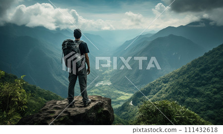 亞洲男子爬山 111432618