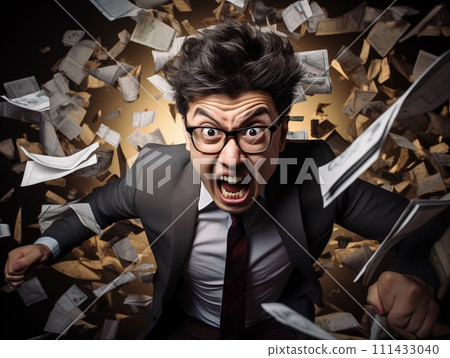 AI-generated content. businessman screaming with falling procents. Generative AI 111433040