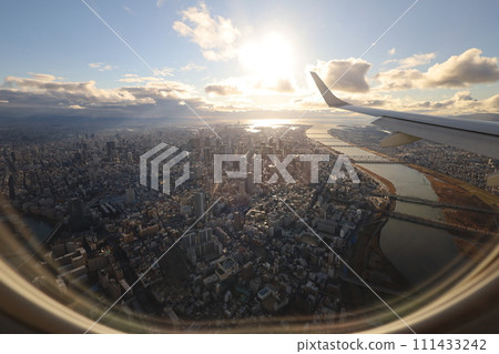 Nagasaki Airport, departure, flight, Kunisaki Peninsula, flight window, sky scenery, Itami Airport arrival Nagasaki Airport, departure, flight, Kunisaki Peninsula, flight window, sky scenery, Itami Airport arrival 111433242