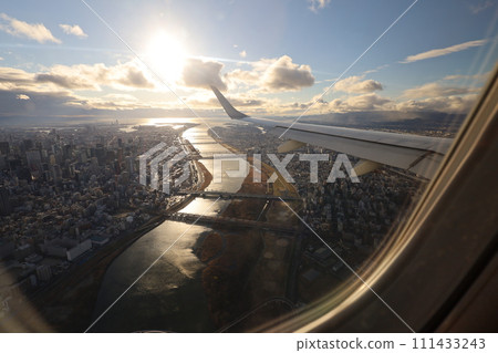 Nagasaki Airport, departure, flight, Kunisaki Peninsula, flight window, sky scenery, Itami Airport arrival Nagasaki Airport, departure, flight, Kunisaki Peninsula, flight window, sky scenery, Itami Airport arrival 111433243
