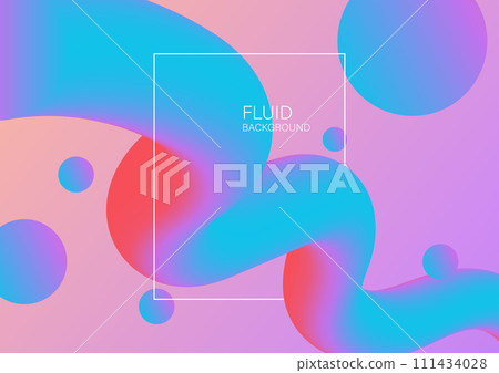 Abstract Colorful Fluid Background with Frame and Bubbles. 111434028
