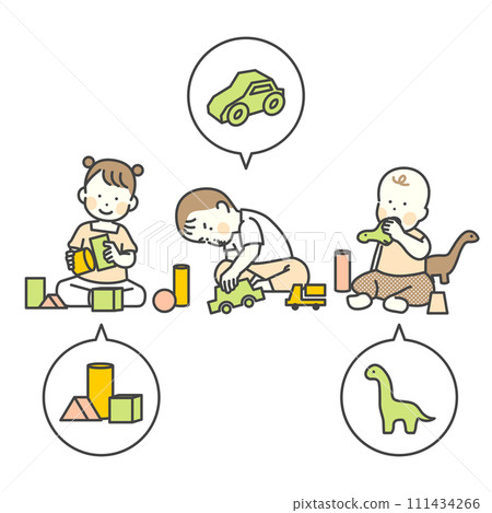 Illustration of children playing with toys 111434266